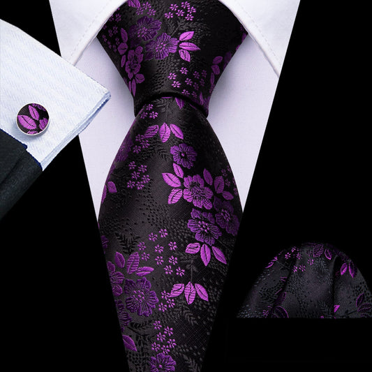 Purple Night Tie, Pocket Square and Cufflinks