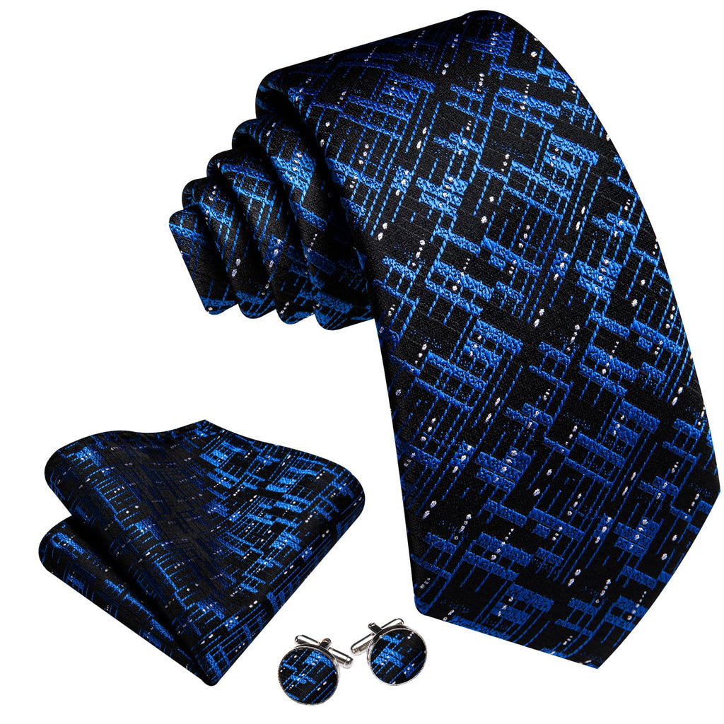 Black Blue Novelty Tie, Pocket Square and Cufflinks Set tie sets    - Sophisticated Gentlemen