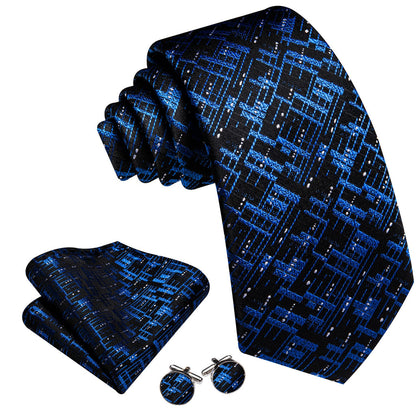 Black Blue Novelty Tie, Pocket Square and Cufflinks Set tie sets    - Sophisticated Gentlemen