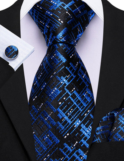 Black Blue Novelty Tie, Pocket Square and Cufflinks Set tie sets    - Sophisticated Gentlemen