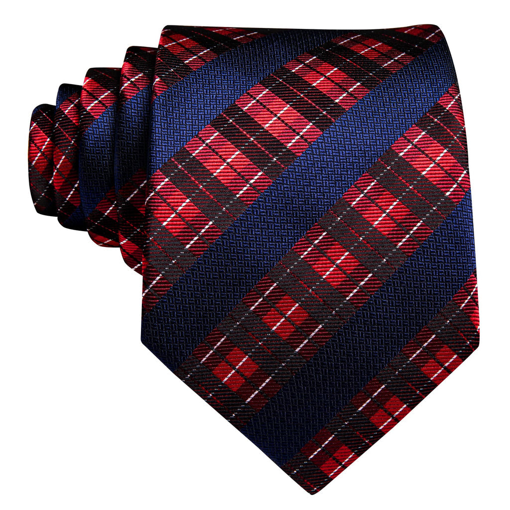 Dark Blue, Red & White Checkered Silk Tie, Pocket Square & Cufflinks Set tie sets - Sophisticated Gentlemen