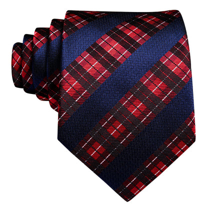 Dark Blue, Red & White Checkered Silk Tie, Pocket Square & Cufflinks Set tie sets - Sophisticated Gentlemen