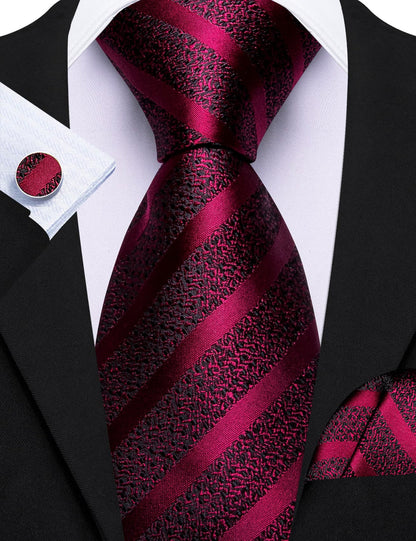 Burgundy Black Red Pattern Tie, Pocket Square and Cufflinks Set tie sets    - Sophisticated Gentlemen