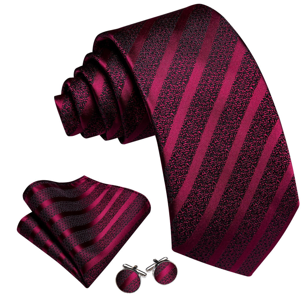 Burgundy Black Red Pattern Tie, Pocket Square and Cufflinks Set tie sets    - Sophisticated Gentlemen