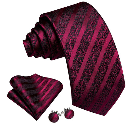 Burgundy Black Red Pattern Tie, Pocket Square and Cufflinks Set tie sets    - Sophisticated Gentlemen