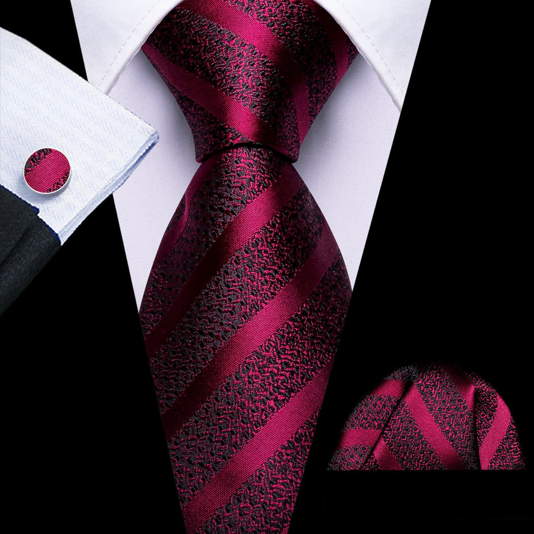 Burgundy Black Red Pattern Tie, Pocket Square and Cufflinks Set tie sets    - Sophisticated Gentlemen