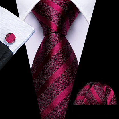 Burgundy Black Red Pattern Tie, Pocket Square and Cufflinks Set tie sets    - Sophisticated Gentlemen