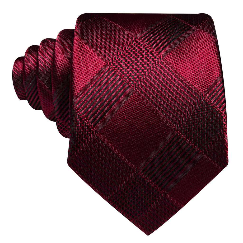 Burgundy Red Plaid Tie, Pocket Square and Cufflinks Set tie sets    - Sophisticated Gentlemen