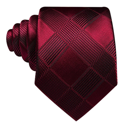 Burgundy Red Plaid Tie, Pocket Square and Cufflinks Set tie sets    - Sophisticated Gentlemen