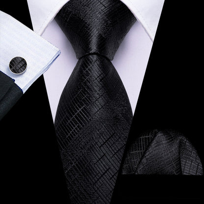 Black Embossed Jacquard Silk Tie, Pocket Square & Cufflinks Set tie sets - Sophisticated Gentlemen