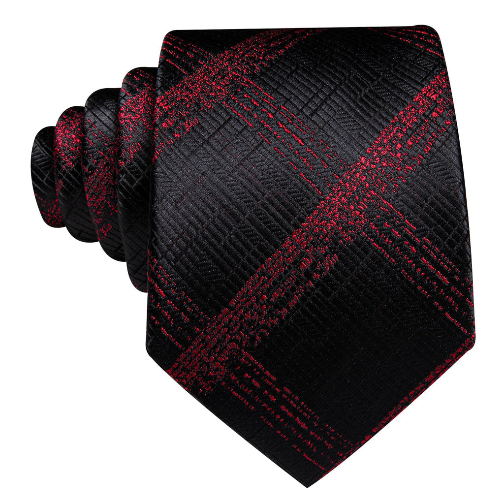 Dark Red Plaid Jacquard Tie, Pocket Square, and Cufflinks Set tie sets    - Sophisticated Gentlemen