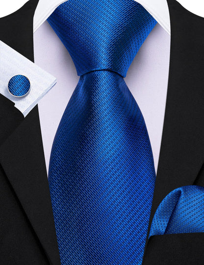 Royal Blue Jacquard Geometric Tie, Pocket Square and Cufflinks Set tie sets    - Sophisticated Gentlemen