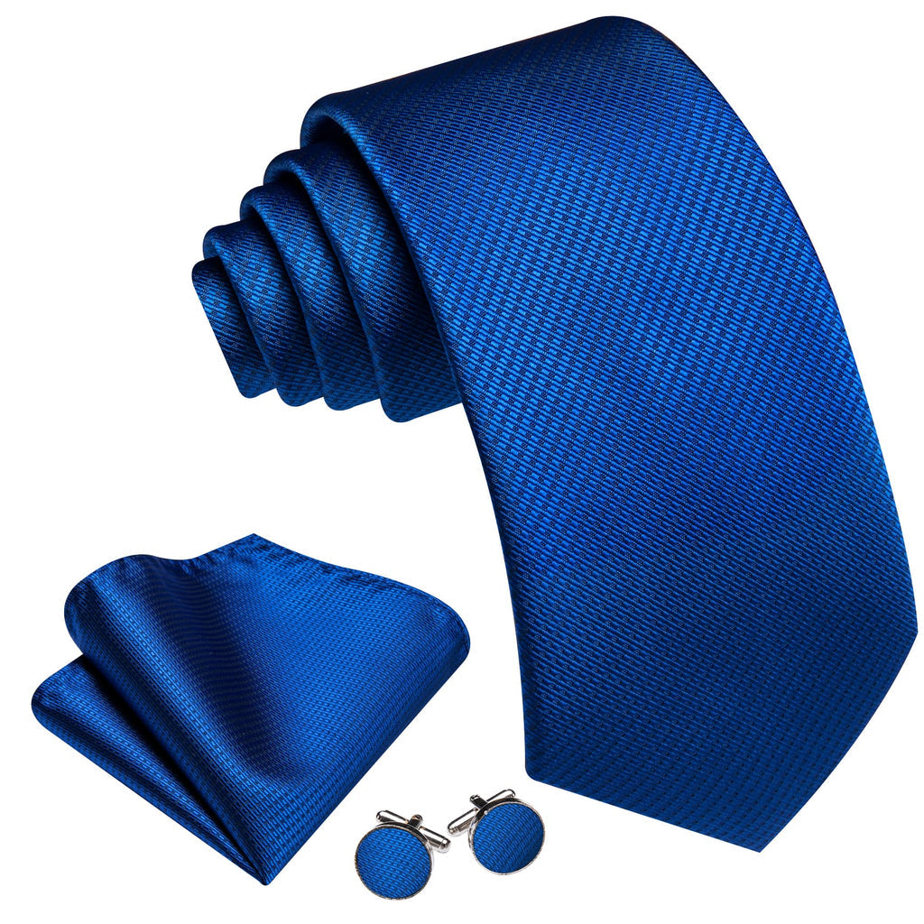 Royal Blue Jacquard Geometric Tie, Pocket Square and Cufflinks Set tie sets    - Sophisticated Gentlemen