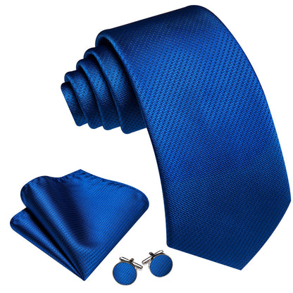 Royal Blue Jacquard Geometric Tie, Pocket Square and Cufflinks Set tie sets    - Sophisticated Gentlemen