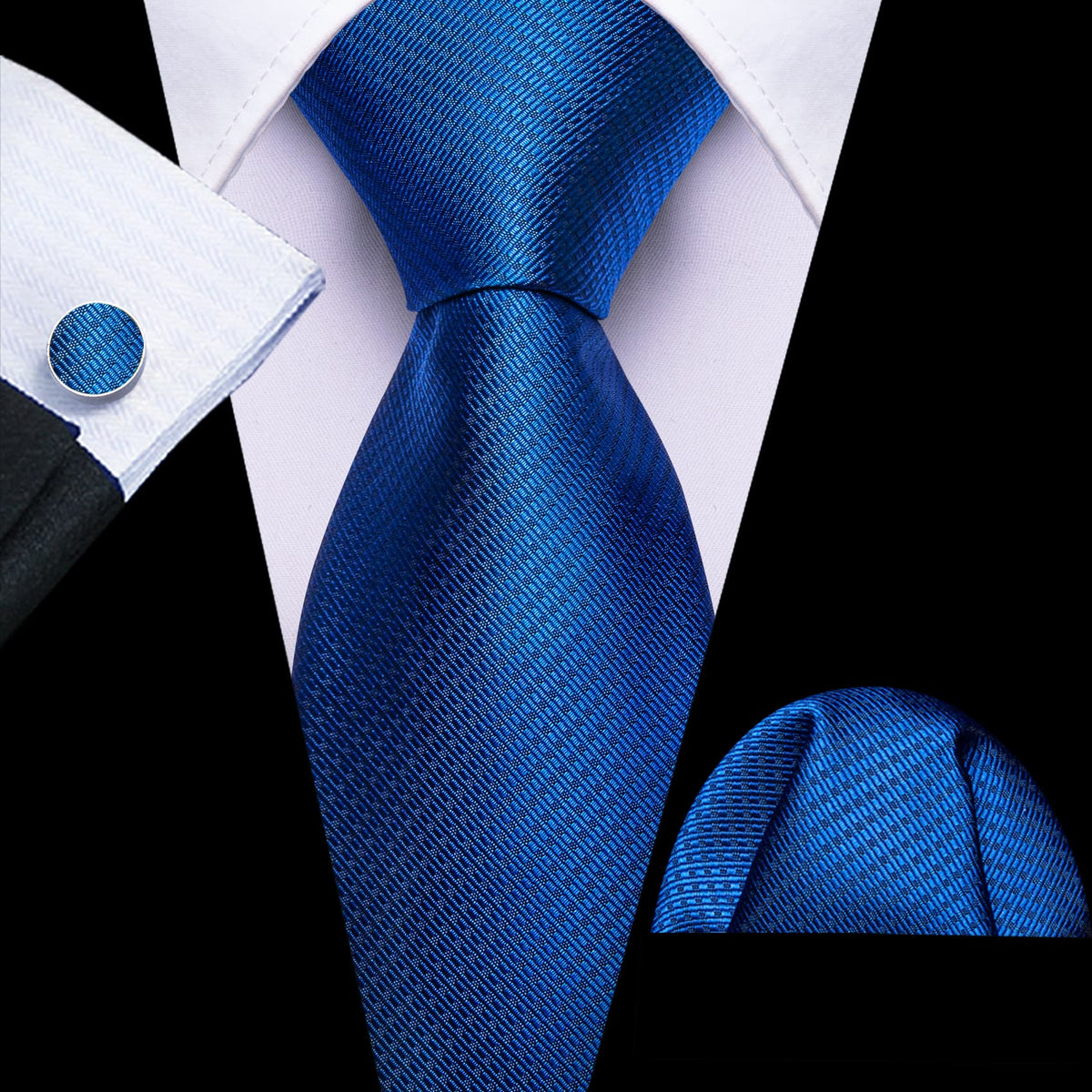 Royal Blue Jacquard Geometric Tie, Pocket Square and Cufflinks Set tie sets    - Sophisticated Gentlemen