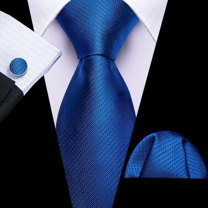 Royal Blue Jacquard Geometric Tie, Pocket Square and Cufflinks Set tie sets    - Sophisticated Gentlemen