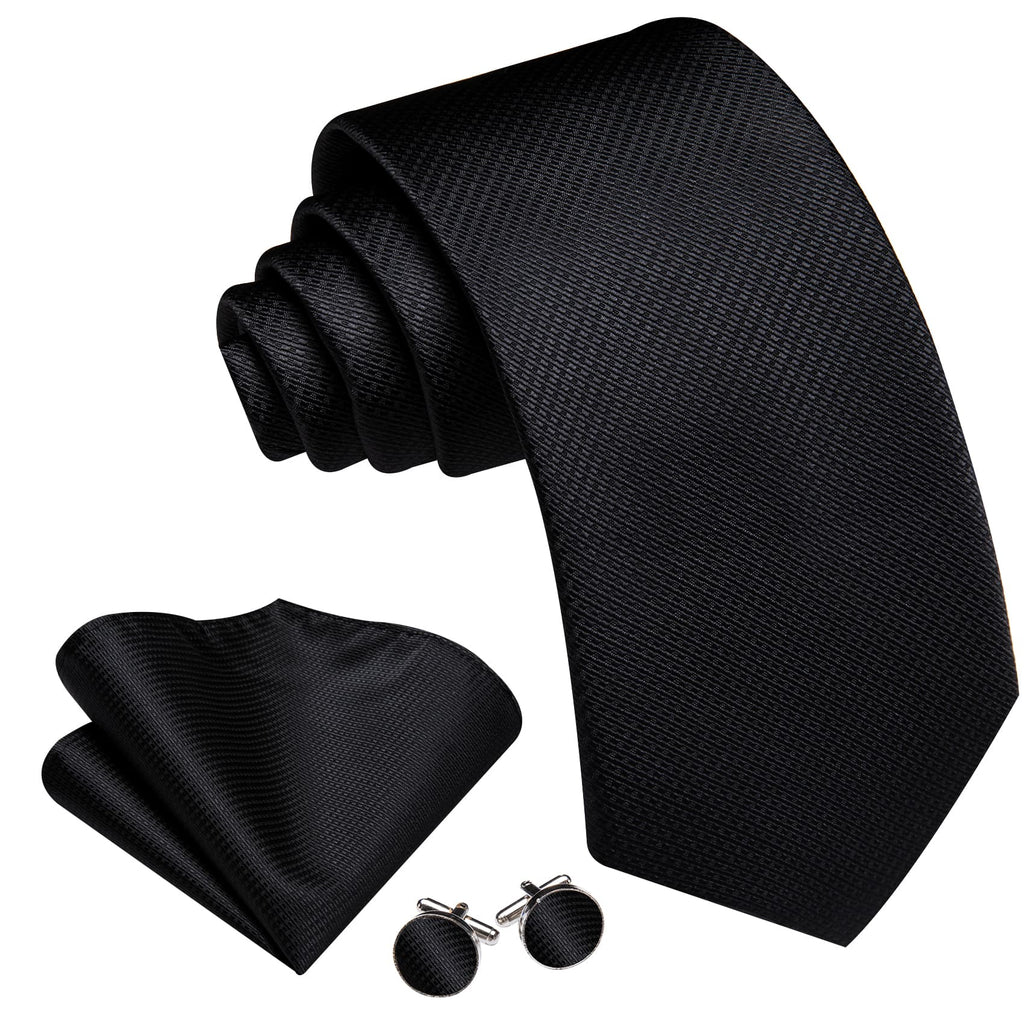 Black Geometric Jacquard Tie, Pocket Square, and Cufflinks Set tie sets    - Sophisticated Gentlemen
