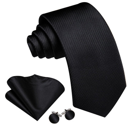 Black Geometric Jacquard Tie, Pocket Square, and Cufflinks Set tie sets    - Sophisticated Gentlemen