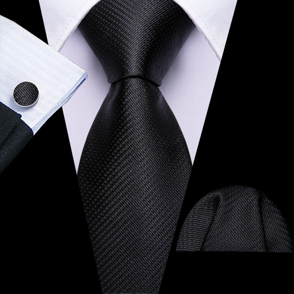 Black Geometric Jacquard Tie, Pocket Square, and Cufflinks Set tie sets    - Sophisticated Gentlemen