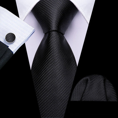 Black Geometric Jacquard Tie, Pocket Square, and Cufflinks Set tie sets    - Sophisticated Gentlemen