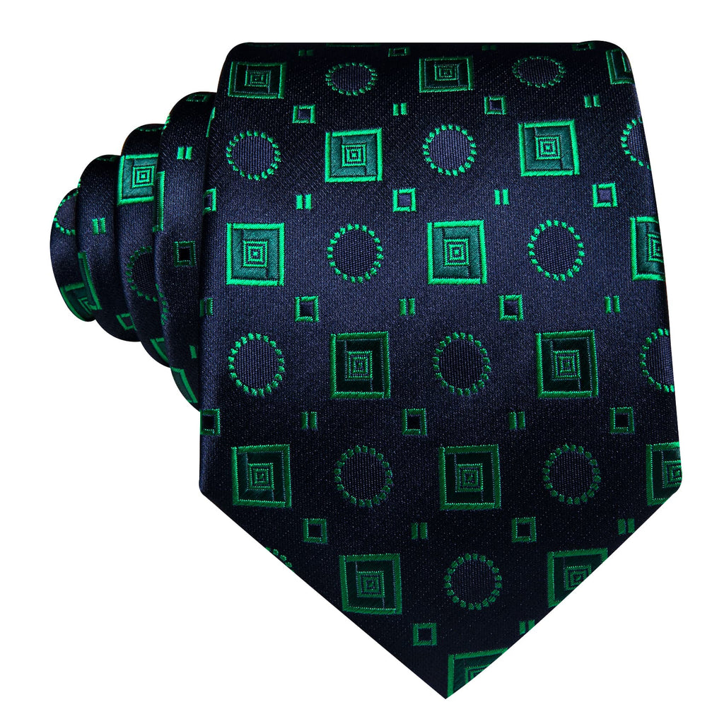 Blue Light Green Jacquard Squares Novelty Tie, Pocket Square and Cufflinks Set tie sets    - Sophisticated Gentlemen
