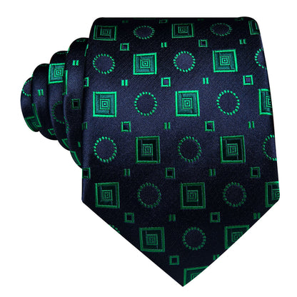 Blue Light Green Jacquard Squares Novelty Tie, Pocket Square and Cufflinks Set tie sets    - Sophisticated Gentlemen