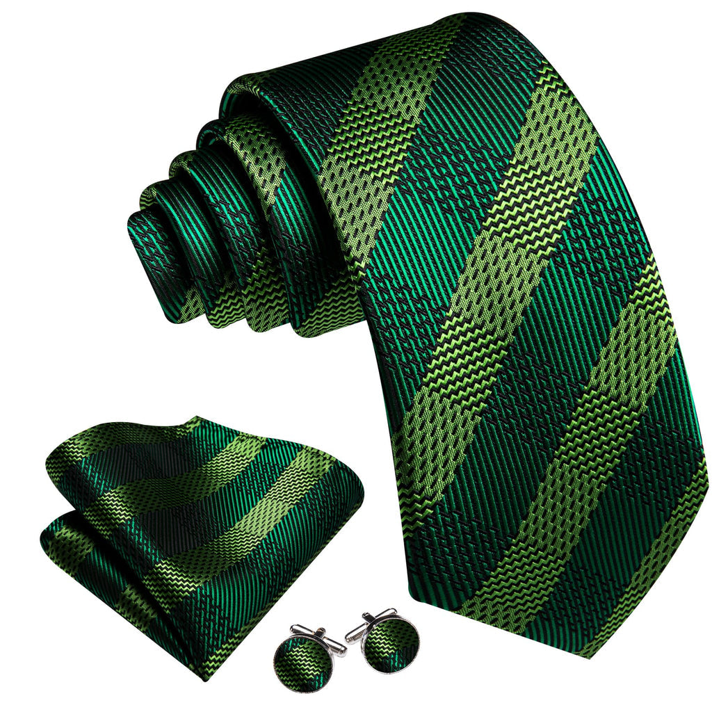 Dark Green and Chartreuse Checkered Tie, Pocket Square, and Cufflinks Set tie sets    - Sophisticated Gentlemen