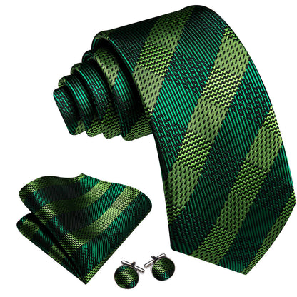 Dark Green and Chartreuse Checkered Tie, Pocket Square, and Cufflinks Set tie sets    - Sophisticated Gentlemen