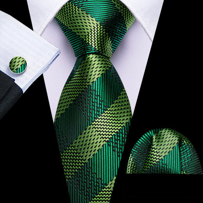 Dark Green and Chartreuse Checkered Tie, Pocket Square, and Cufflinks Set tie sets    - Sophisticated Gentlemen