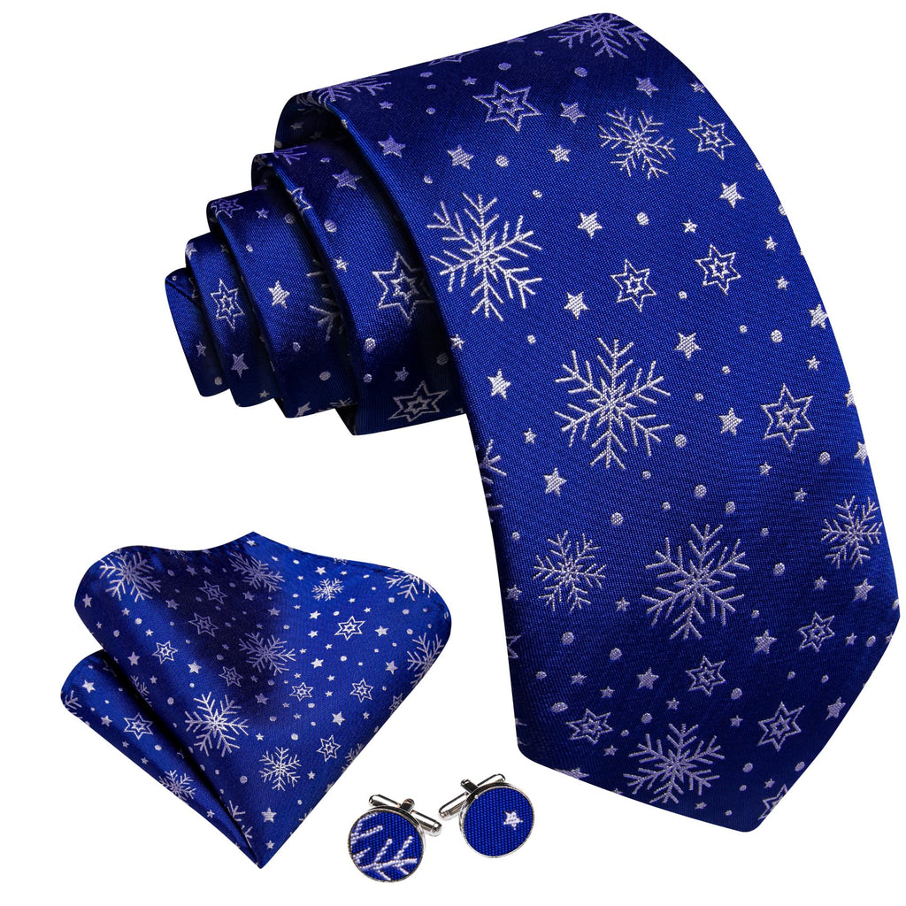 Blue White Snowflake Tie, Pocket Square and Cufflinks Set tie sets    - Sophisticated Gentlemen