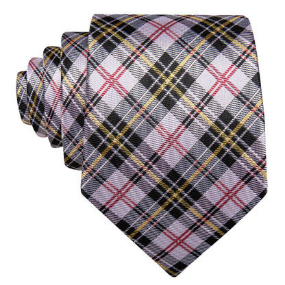 Black White Gray Yellow Checkered Tie, Pocket Square and Cufflinks Set tie sets    - Sophisticated Gentlemen