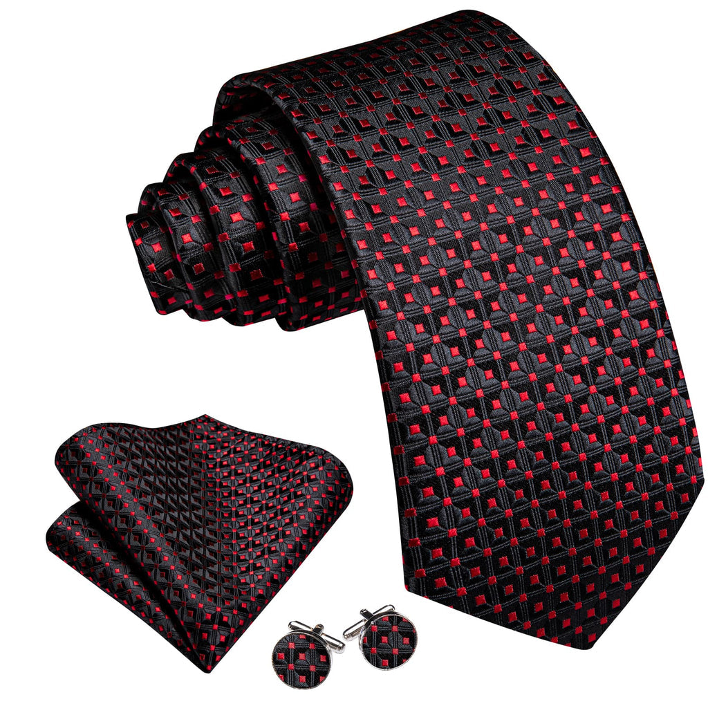 Black Red Jacquard Polka Dots Tie, Pocket Square and Cufflinks Set tie sets    - Sophisticated Gentlemen