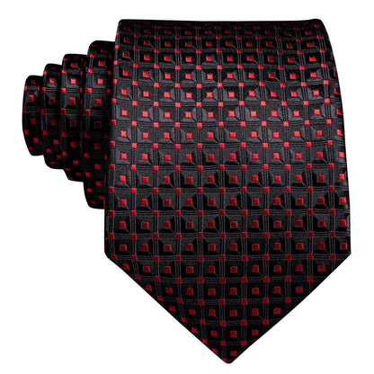 Black Red Jacquard Polka Dots Tie, Pocket Square and Cufflinks Set tie sets    - Sophisticated Gentlemen