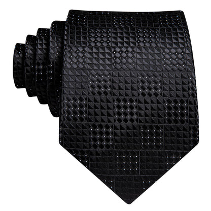 Black White Polka Dots Jacquard Geometric Tie, Pocket Square and Cufflinks Set tie sets    - Sophisticated Gentlemen