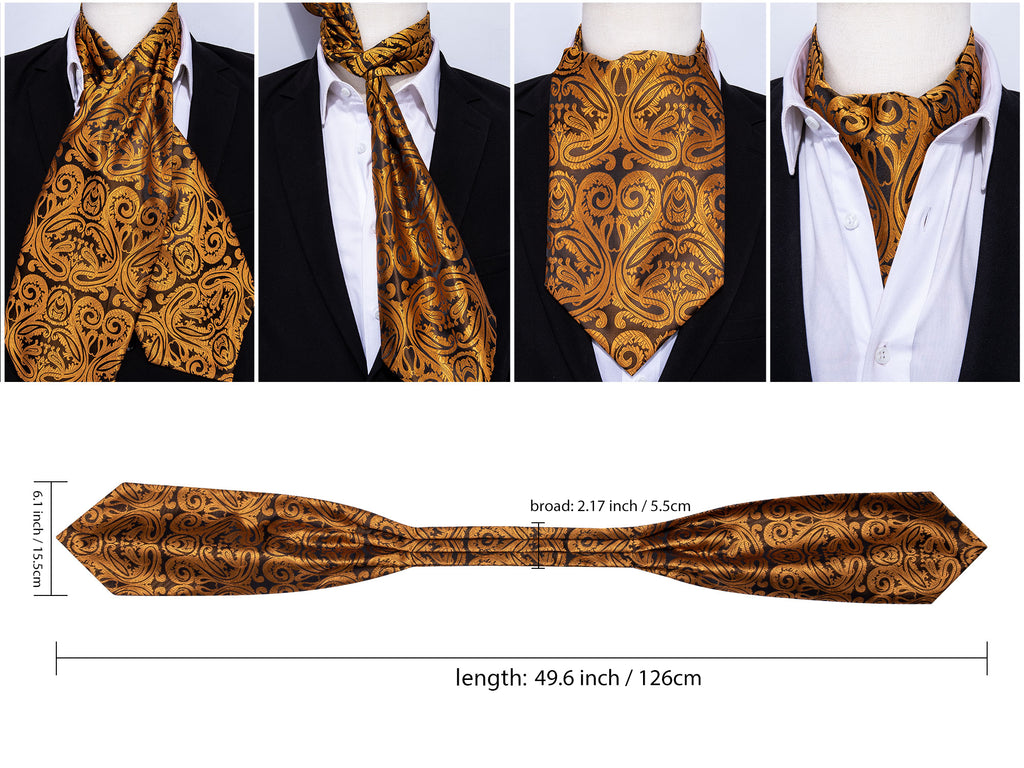 Gray Black Paisley Ascot, Pocket Square and Cufflinks ascot    - Sophisticated Gentlemen