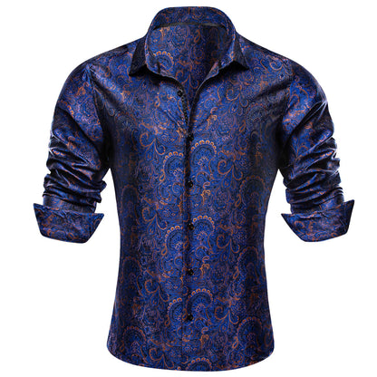 Blue Paisley Silk Dress Shirt shirt    - Sophisticated Gentlemen