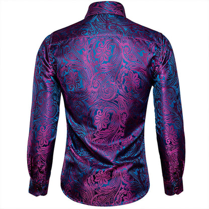 Purple and Blue Paisley Silk Dress Shirt shirt    - Sophisticated Gentlemen