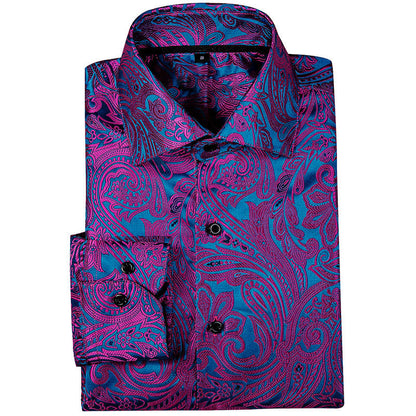 Purple and Blue Paisley Silk Dress Shirt shirt    - Sophisticated Gentlemen