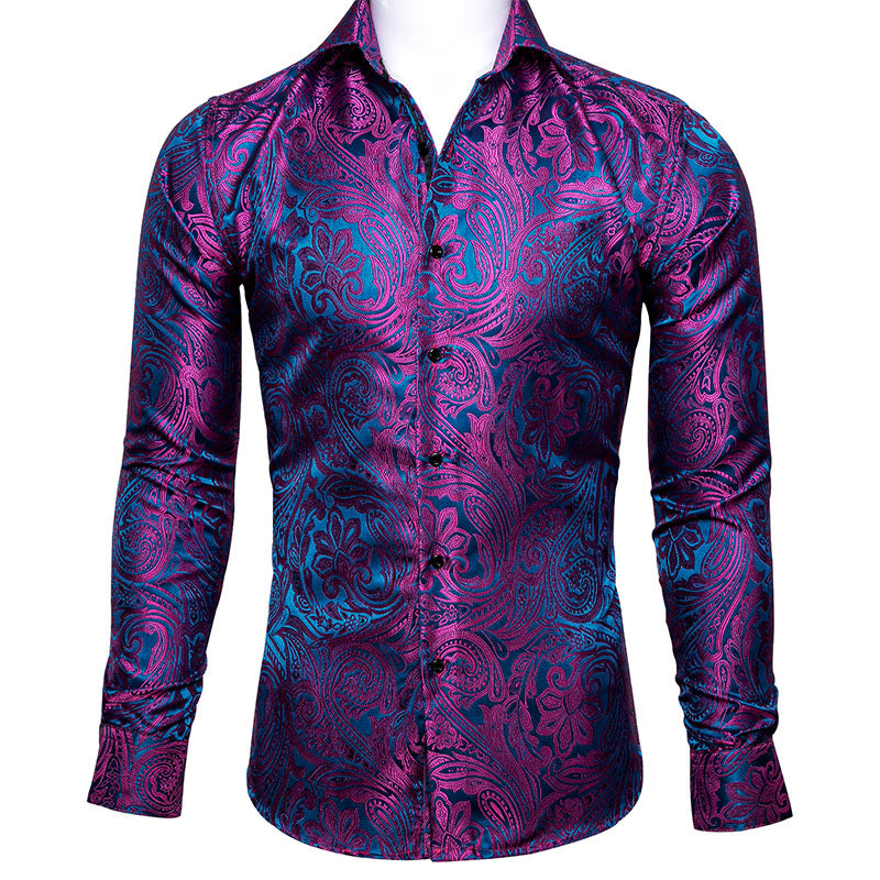 Purple and Blue Paisley Silk Dress Shirt shirt S   - Sophisticated Gentlemen