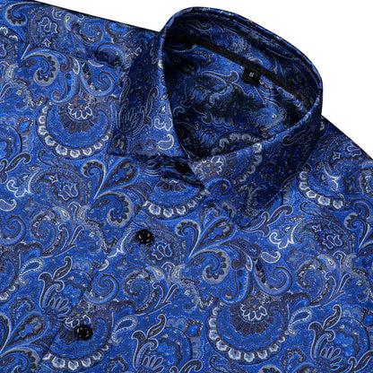 Royal Blue Paisley Dress Shirt shirt    - Sophisticated Gentlemen