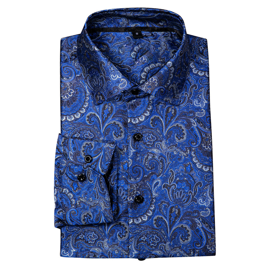 Royal Blue Paisley Dress Shirt shirt    - Sophisticated Gentlemen