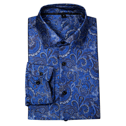 Royal Blue Paisley Dress Shirt shirt    - Sophisticated Gentlemen