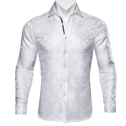 White Floral Silk Dress Shirt shirt S   - Sophisticated Gentlemen