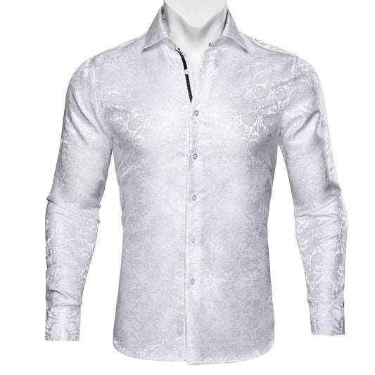 White Floral Silk Dress Shirt shirt S   - Sophisticated Gentlemen