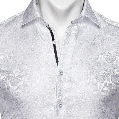 White Floral Silk Dress Shirt shirt    - Sophisticated Gentlemen
