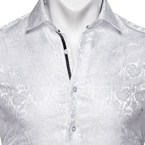 white silk dress shirt White Floral Silk Dress Shirt M