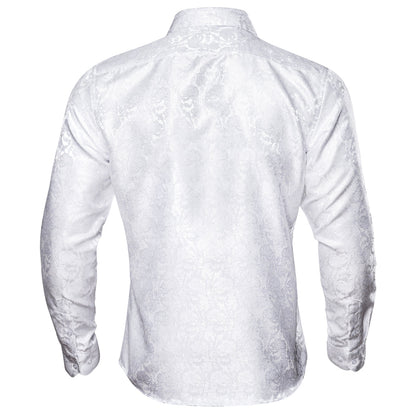 White Floral Silk Dress Shirt shirt    - Sophisticated Gentlemen