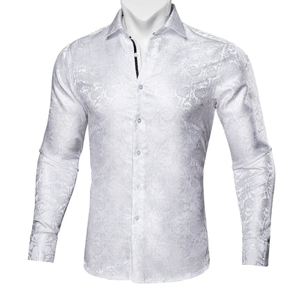 White Floral Silk Dress Shirt shirt    - Sophisticated Gentlemen