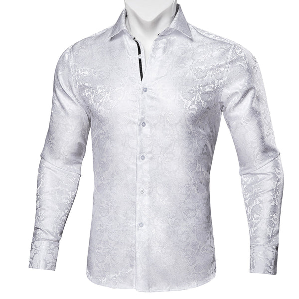 White Floral Silk Dress Shirt, S