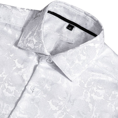 White Floral Silk Dress Shirt shirt    - Sophisticated Gentlemen